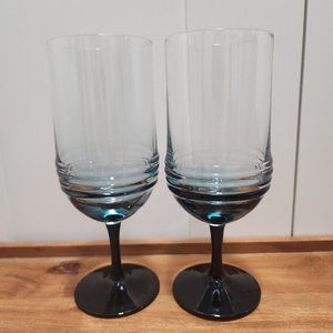 2 Teal Blue Ombre Hurricane Ripple Wine Glasses 7.75" fade out horizontal rings
